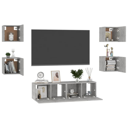 vidaXL Ensemble meuble TV 6 pcs Gris béton Aggloméré