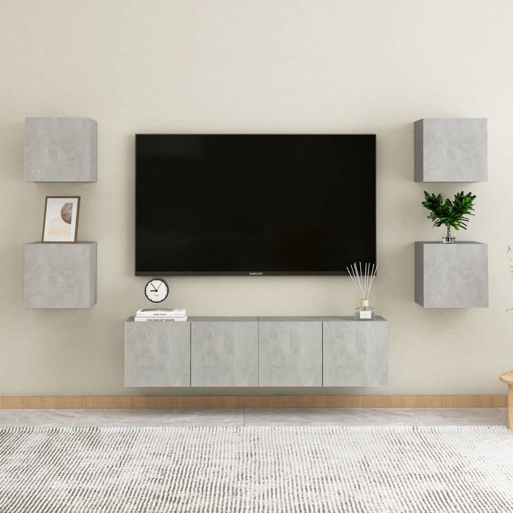 vidaXL Ensemble meuble TV 6 pcs Gris béton Aggloméré
