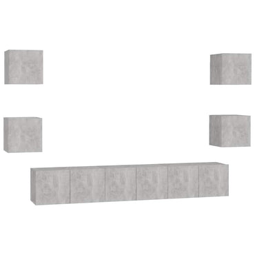 vidaXL Meuble TV 7 pièces gris béton bois d'ingénierie