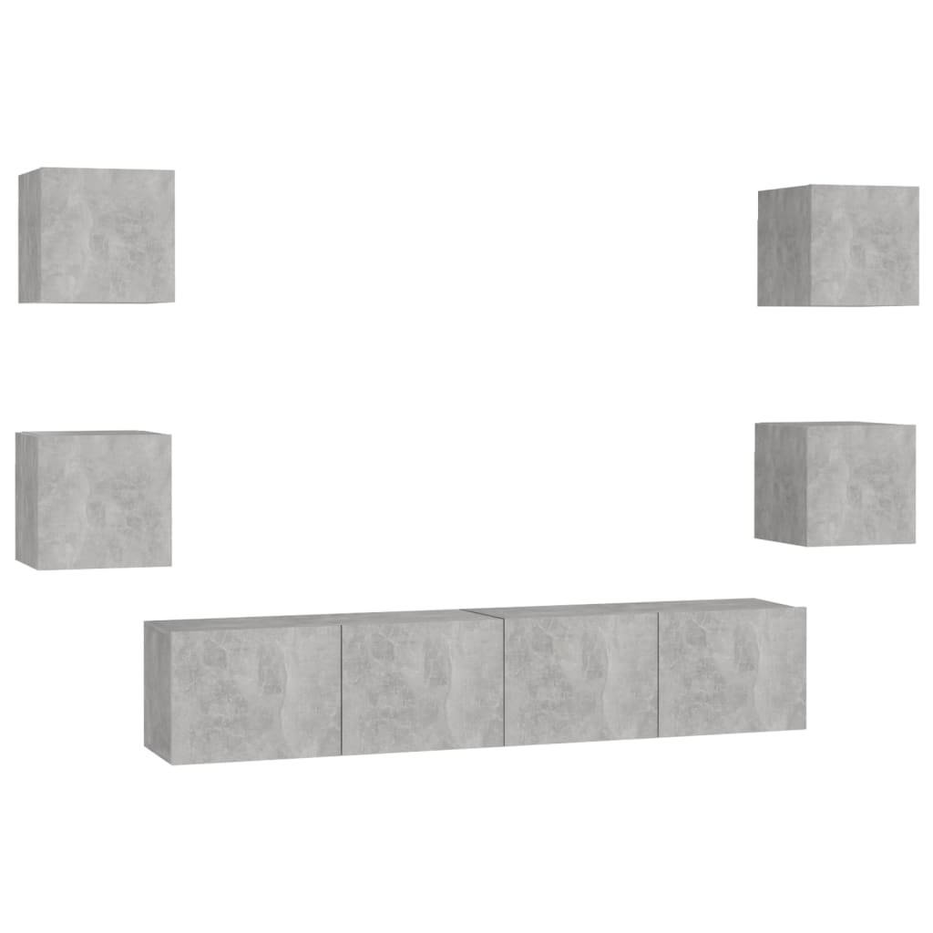 vidaXL Ensemble de 6 meubles TV gris béton, bois d'ingénierie