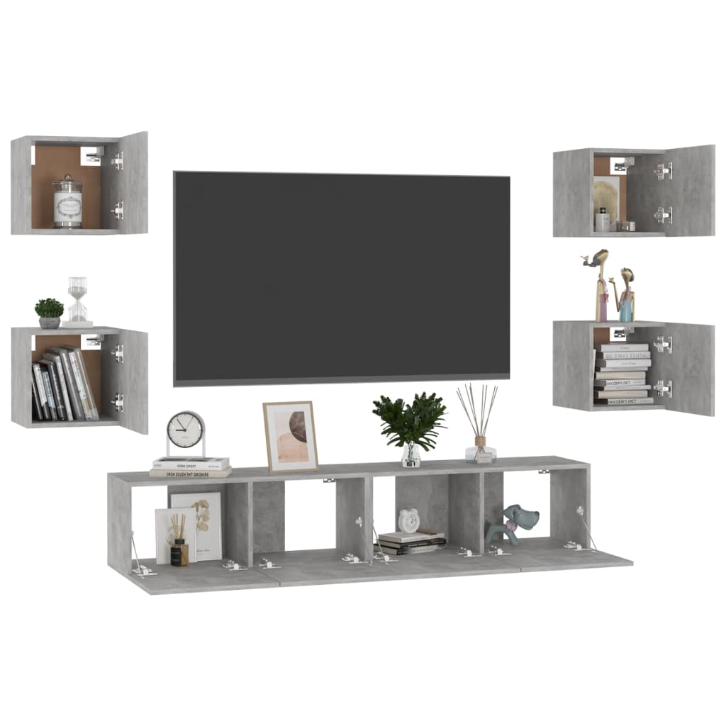 vidaXL Ensemble de 6 meubles TV gris béton, bois d'ingénierie