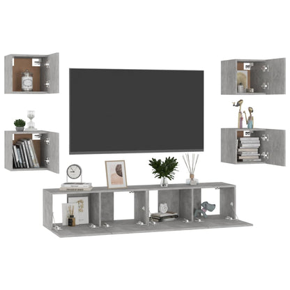 vidaXL Ensemble de 6 meubles TV gris béton, bois d'ingénierie
