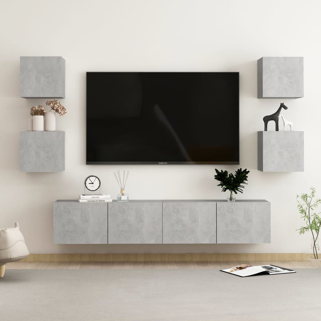 vidaXL Ensemble de 6 meubles TV gris béton, bois d'ingénierie