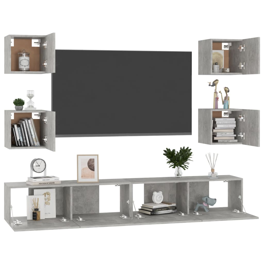 vidaXL Ensemble de 6 meubles TV gris béton, bois d'ingénierie