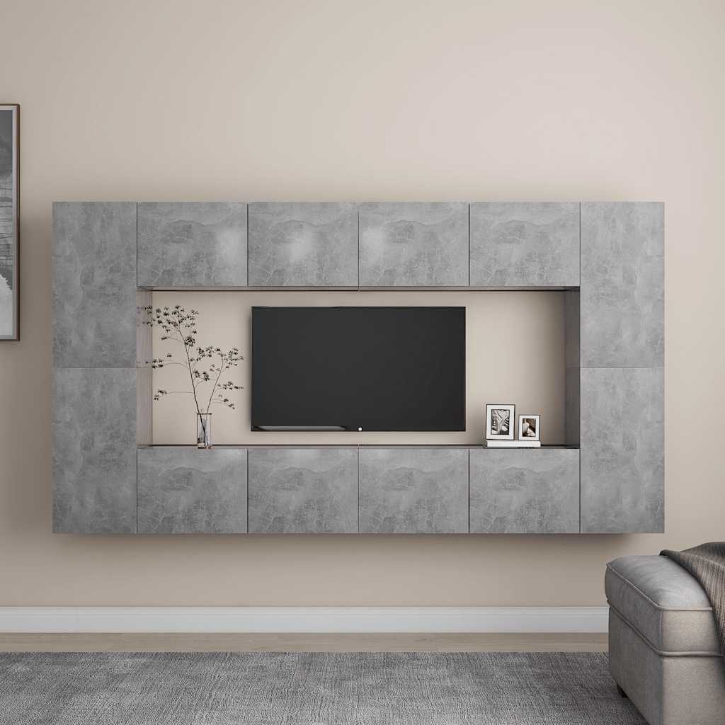 vidaXL Meuble TV 8 pcs Gris béton Aggloméré
