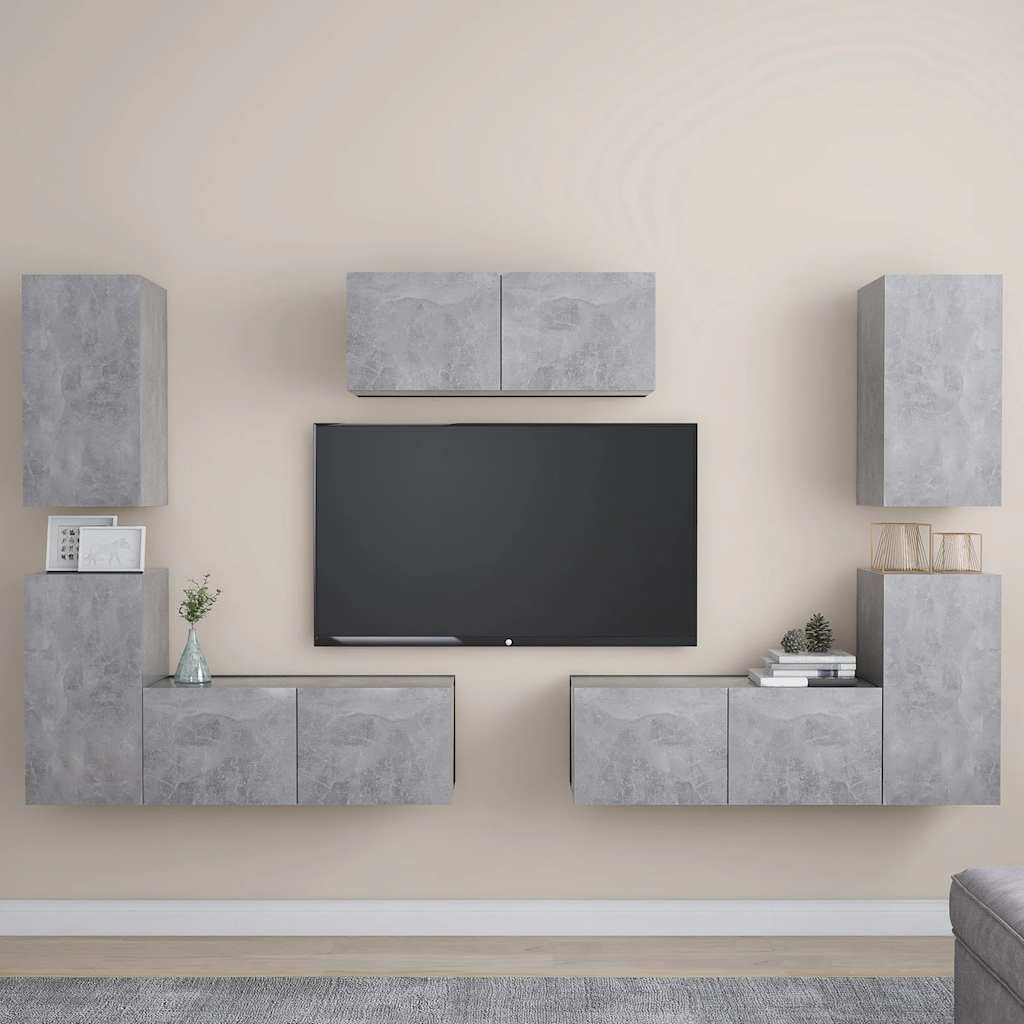 vidaXL Meuble TV 7 pcs Bois d'ingénierie Gris béton