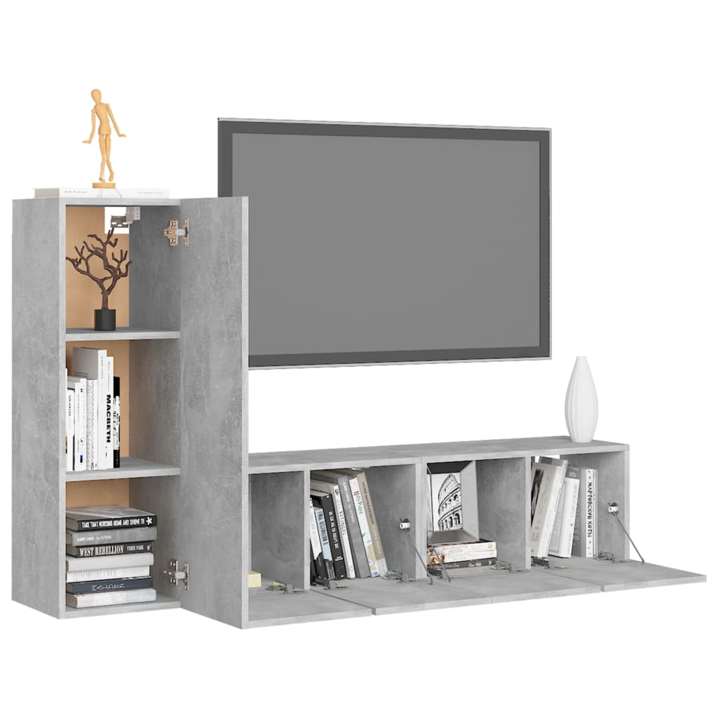 vidaXL Meuble TV 3 pcs. Gris béton Bois d'ingénierie