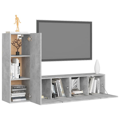 vidaXL Meuble TV 3 pcs. Gris béton Bois d'ingénierie