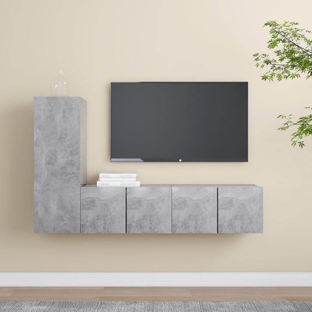 vidaXL Meuble TV 3 pcs. Gris béton Bois d'ingénierie