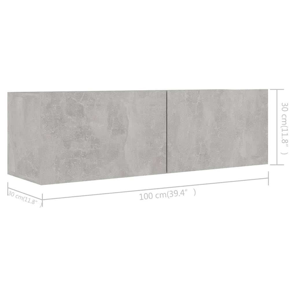 vidaXL Meuble TV 3 pcs. Gris béton Bois d'ingénierie