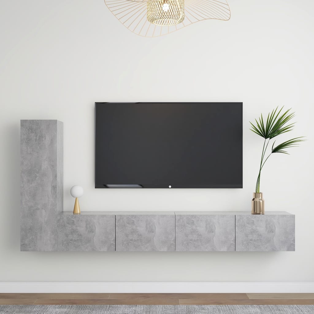 vidaXL Meuble TV 3 pcs. Gris béton Bois d'ingénierie