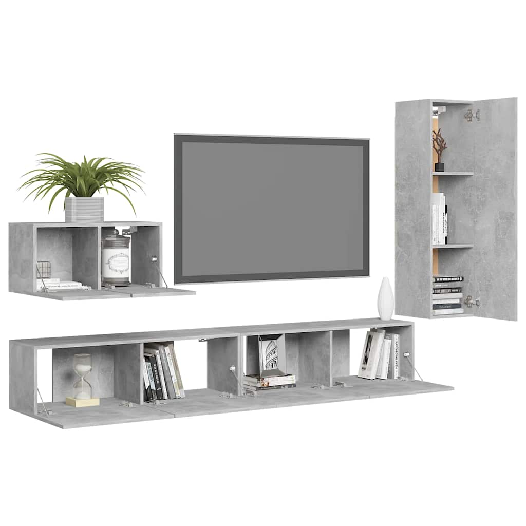 vidaXL Meuble TV 4 pcs Gris béton Aggloméré