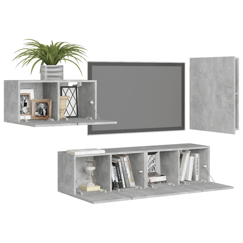 vidaXL Meuble TV 4 pcs Gris béton Aggloméré