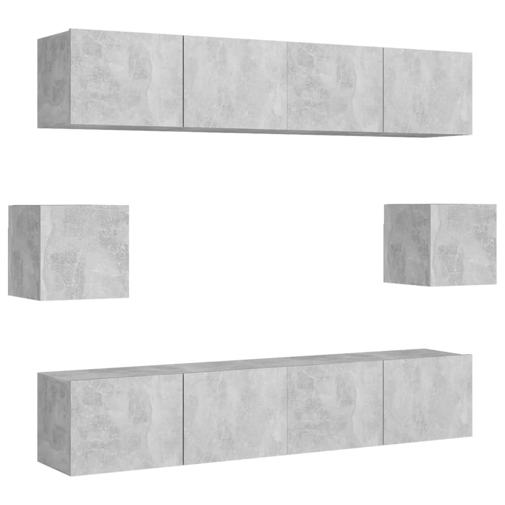 vidaXL Ensemble meuble TV 6 pcs Gris béton Aggloméré