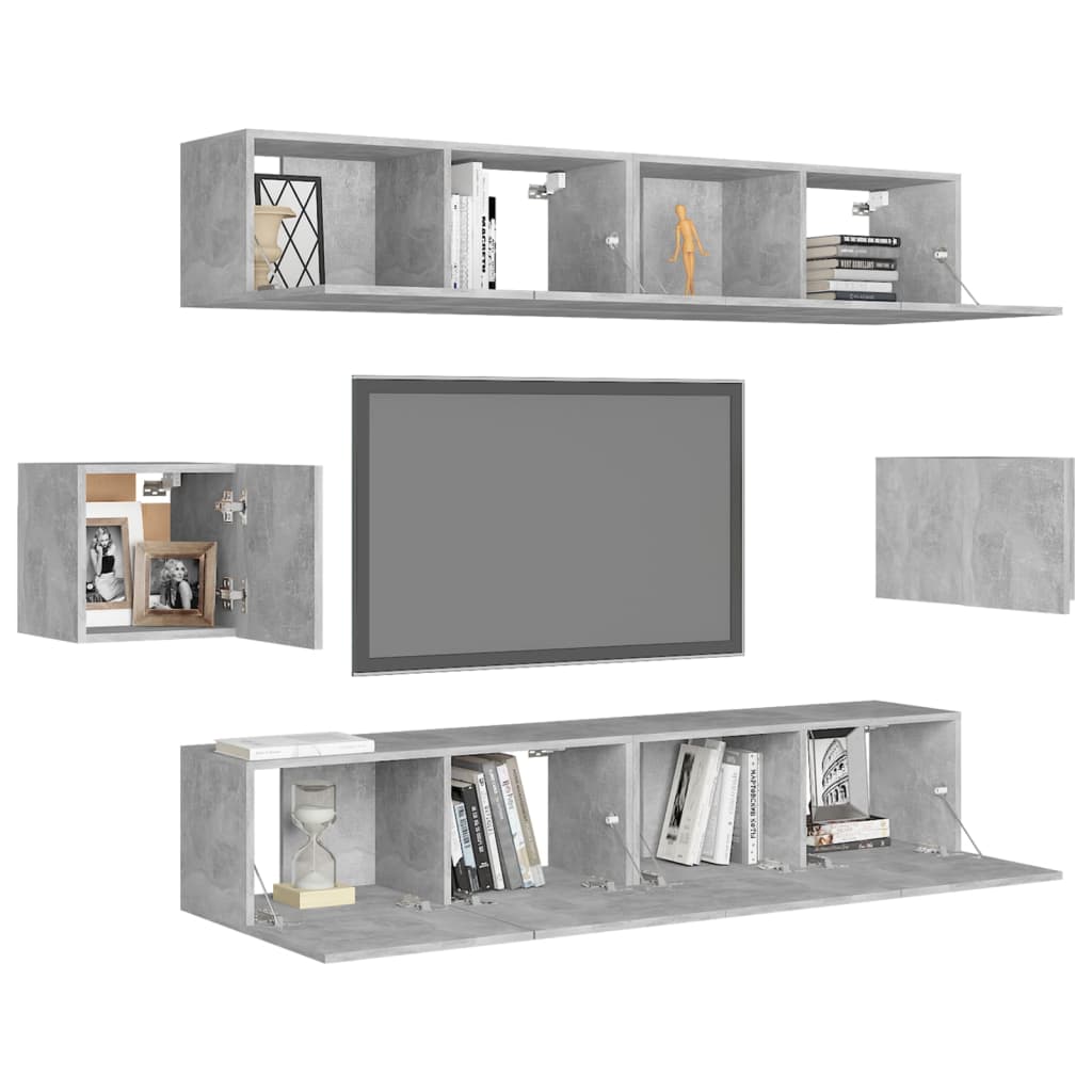 vidaXL Ensemble meuble TV 6 pcs Gris béton Aggloméré