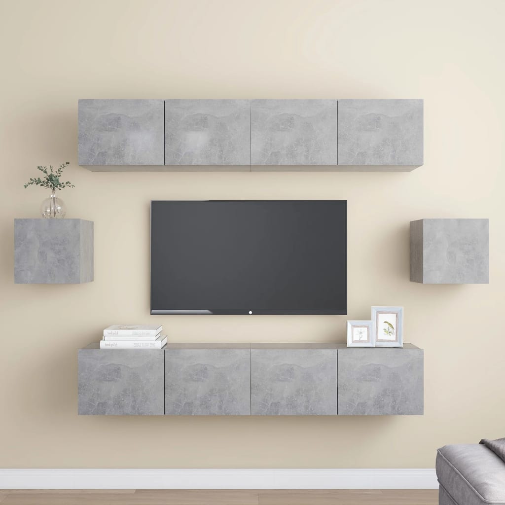 vidaXL Ensemble meuble TV 6 pcs Gris béton Aggloméré
