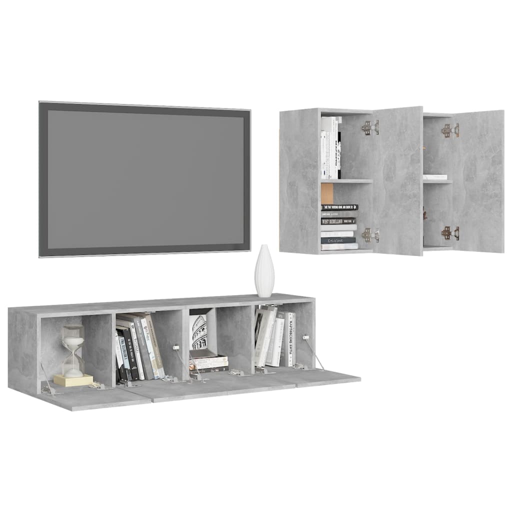 vidaXL Meuble TV 4 pcs Gris béton Aggloméré