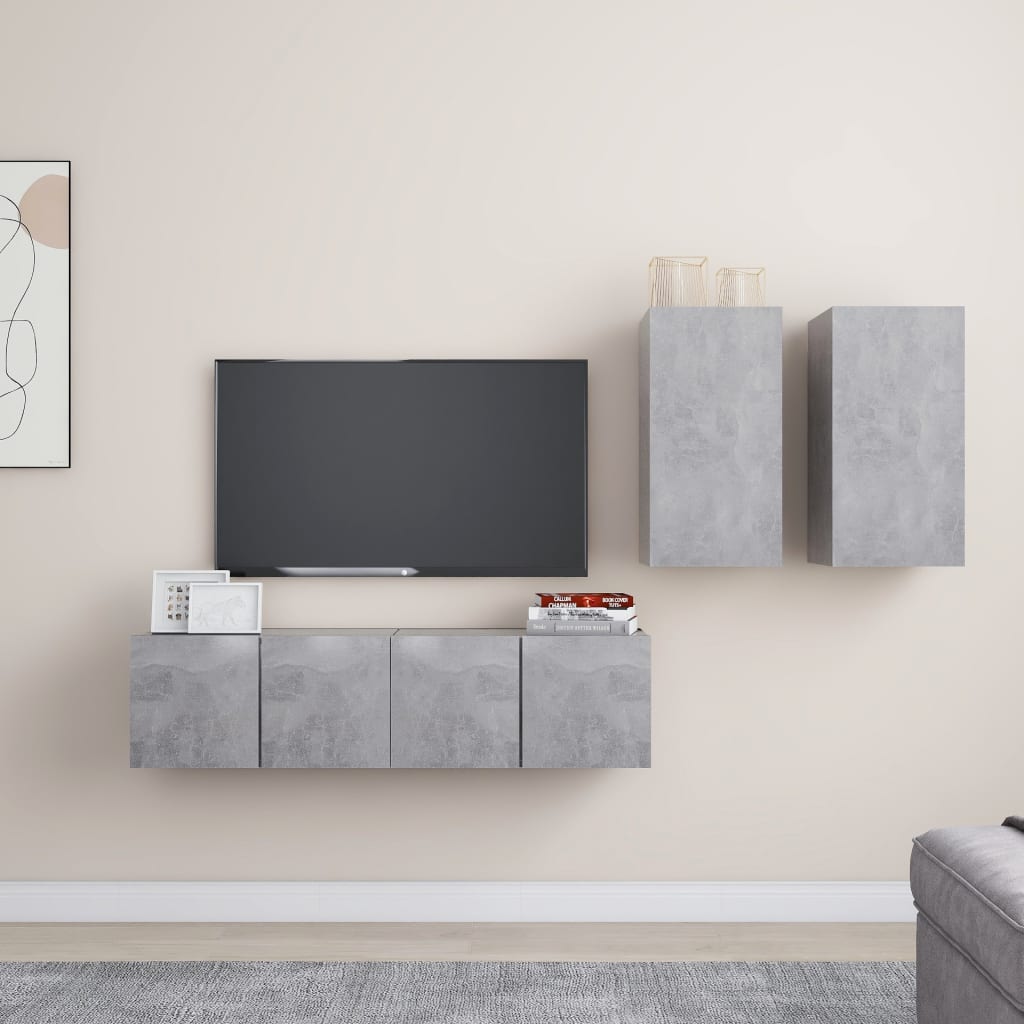 vidaXL Meuble TV 4 pcs Gris béton Aggloméré