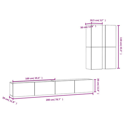 vidaXL 4-tlg. TV-Schrank-Set Betongrau Holzwerkstoff