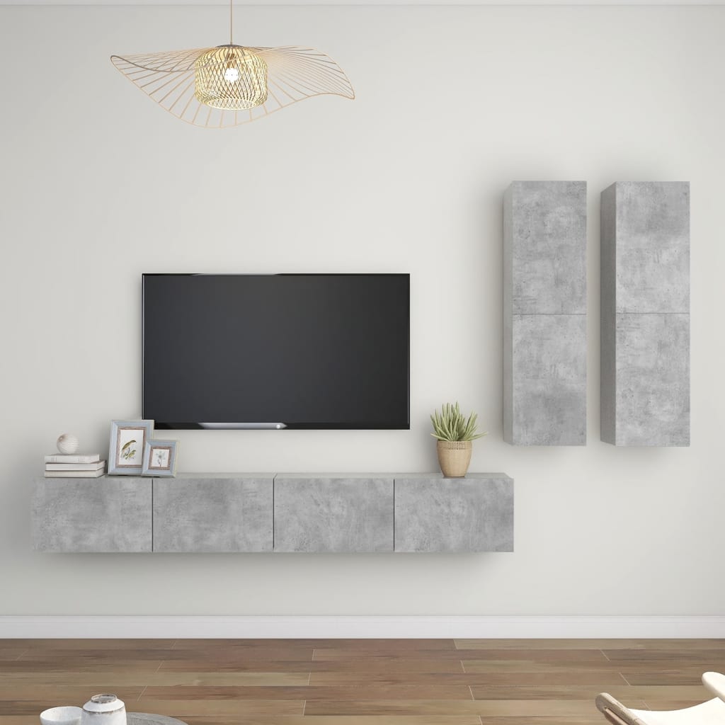 vidaXL 4-tlg. TV-Schrank-Set Betongrau Holzwerkstoff