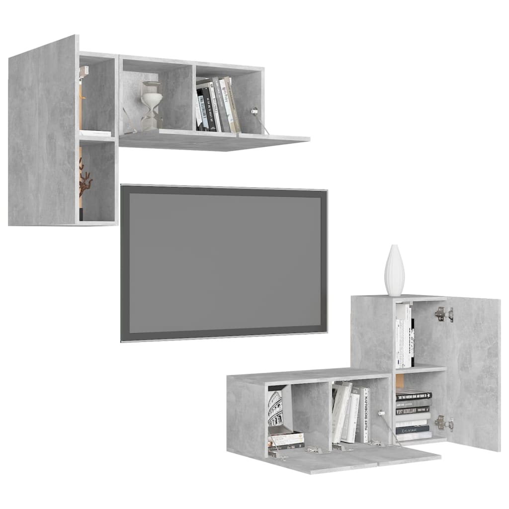 vidaXL Meuble TV 4 pcs Gris béton Aggloméré