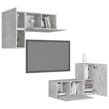 vidaXL Meuble TV 4 pcs Gris béton Aggloméré