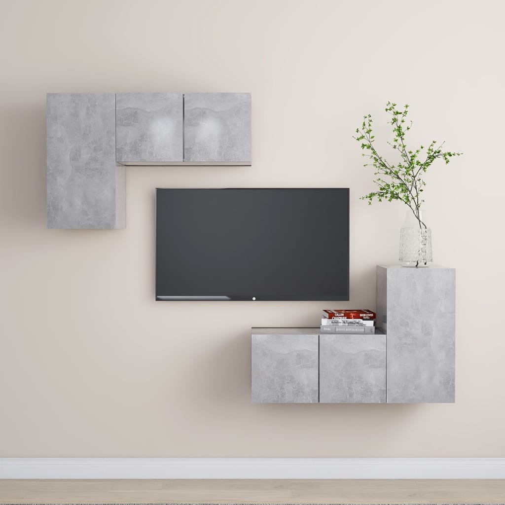 vidaXL Meuble TV 4 pcs Gris béton Aggloméré