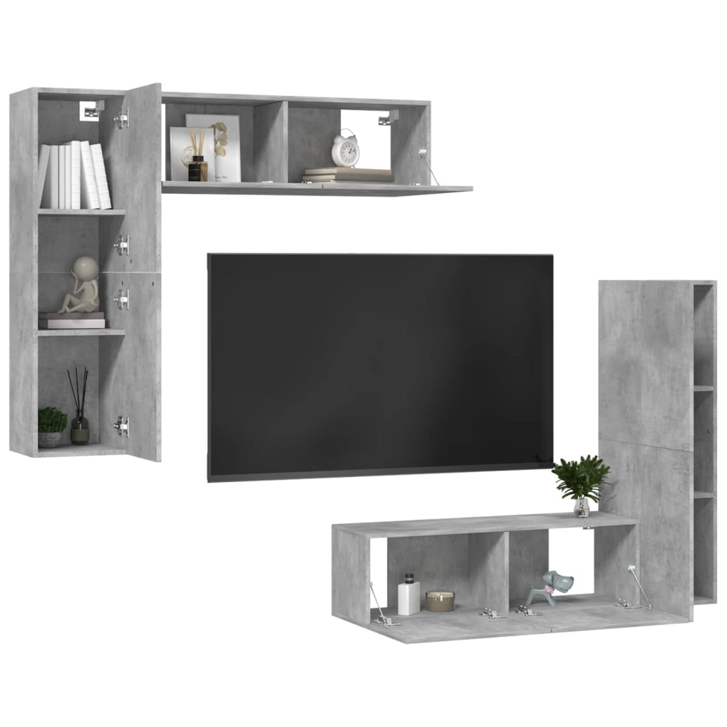 vidaXL Meuble TV 4 pcs Gris béton Aggloméré