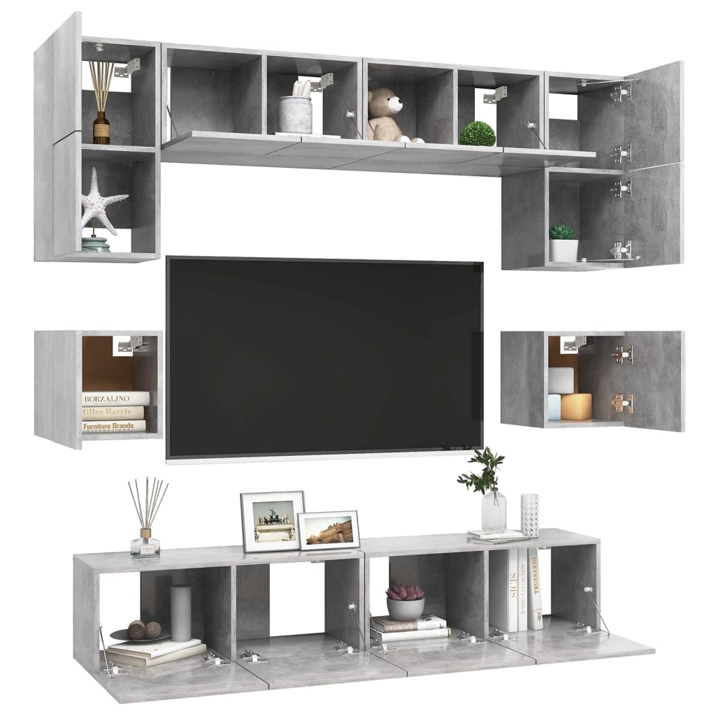 vidaXL Meuble TV 8 pcs Gris béton Aggloméré