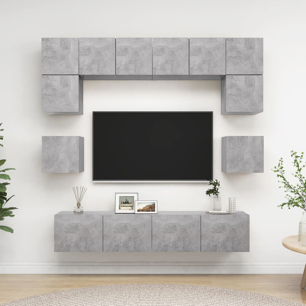 vidaXL Meuble TV 8 pcs Gris béton Aggloméré