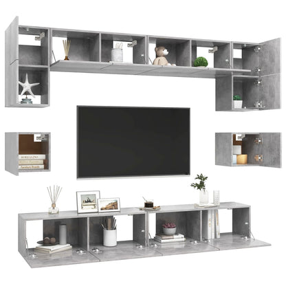 vidaXL Meuble TV 8 pcs Gris béton Aggloméré