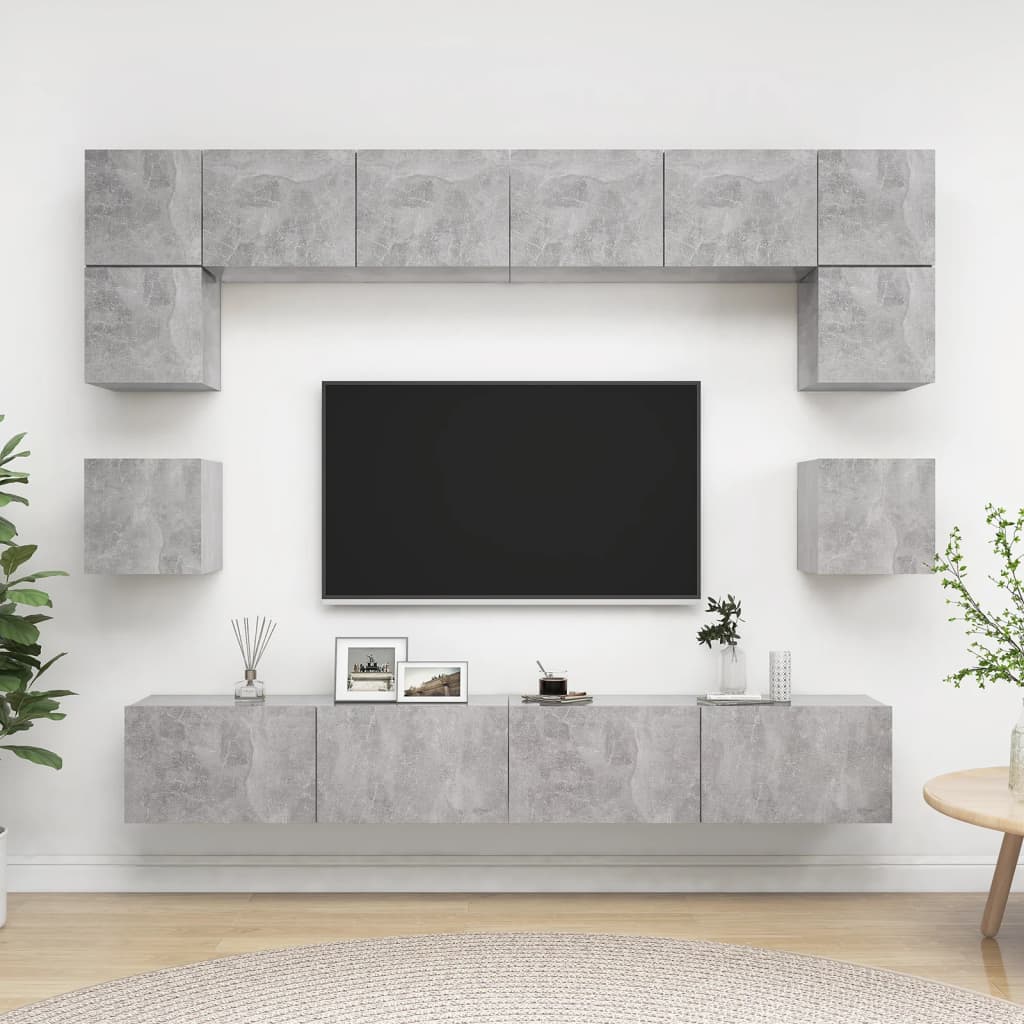 vidaXL Meuble TV 8 pcs Gris béton Aggloméré