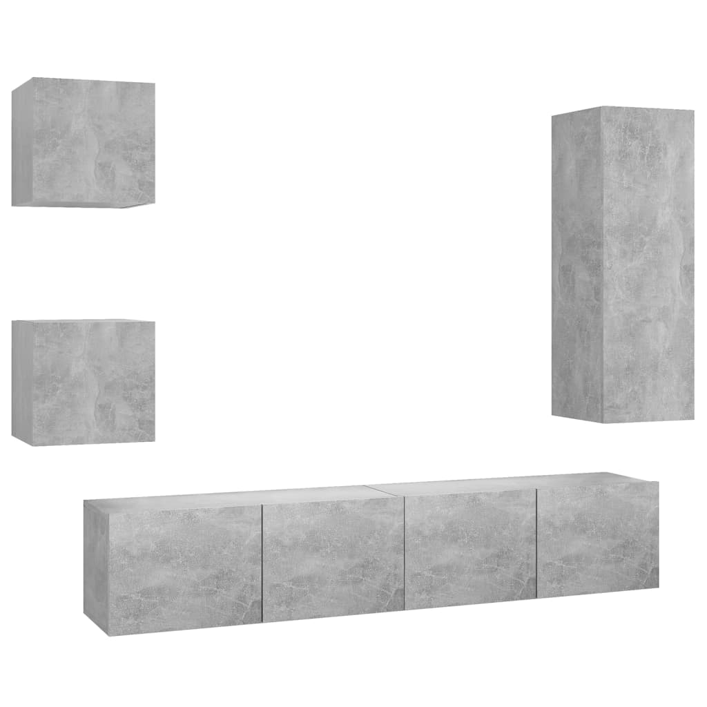 vidaXL Meuble TV 5 pcs Gris béton Aggloméré