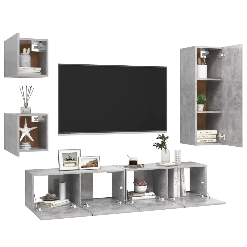 vidaXL Meuble TV 5 pcs Gris béton Aggloméré