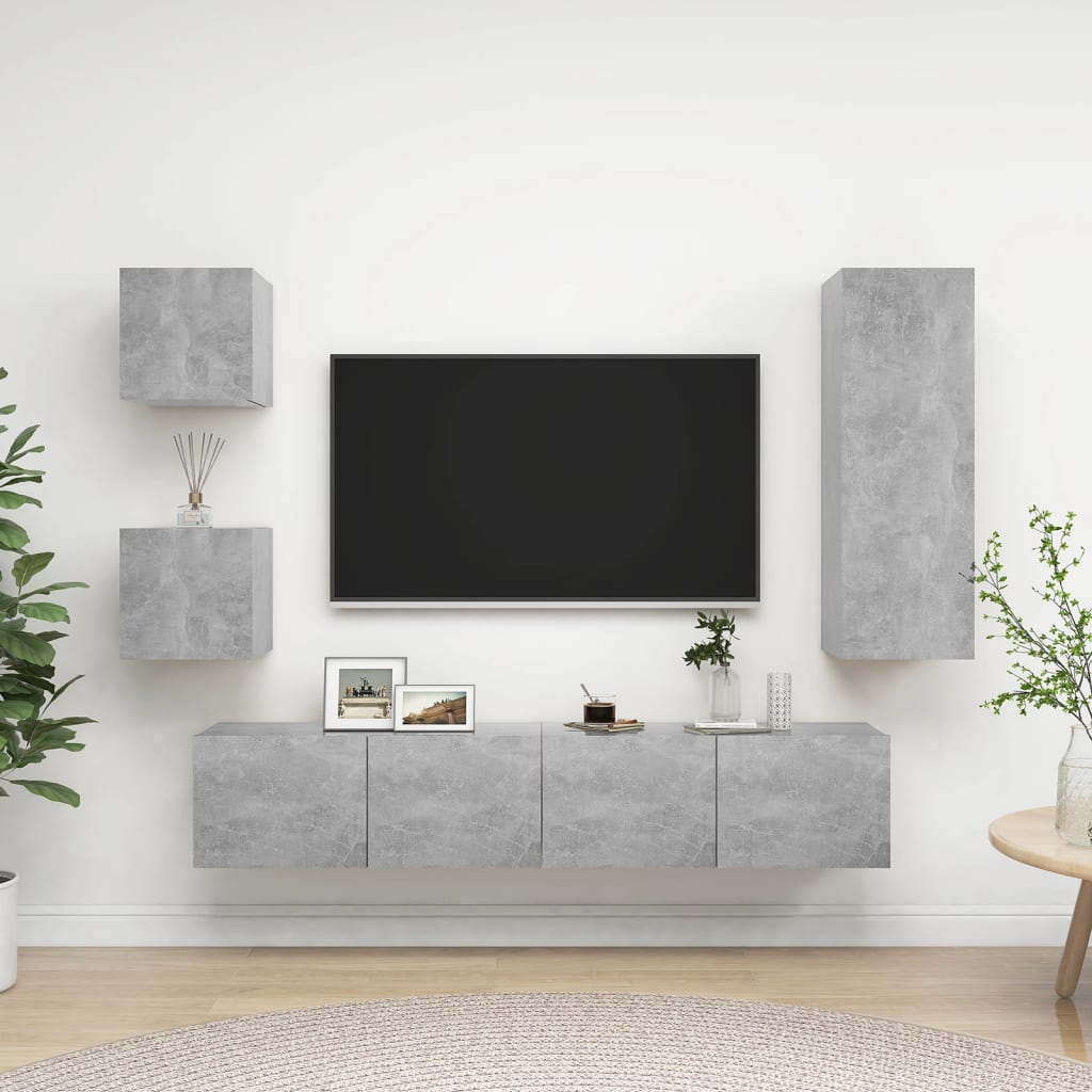 vidaXL Meuble TV 5 pcs Gris béton Aggloméré
