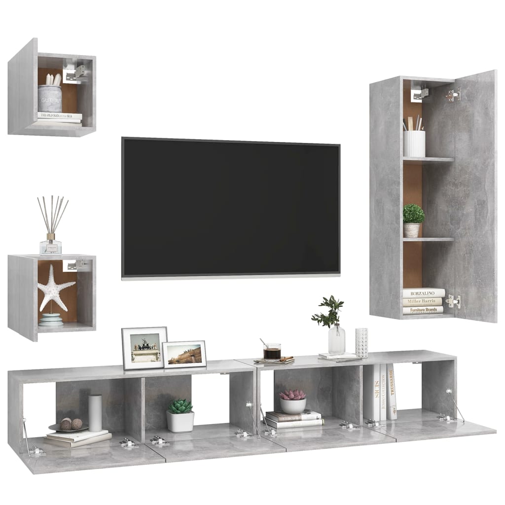 vidaXL Meuble TV 5 pcs Gris béton Aggloméré