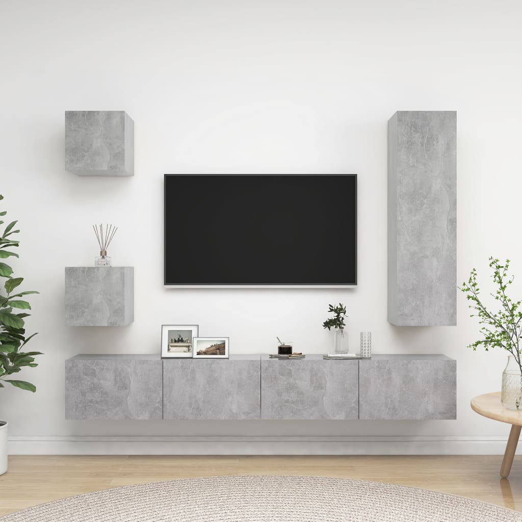 vidaXL Meuble TV 5 pcs Gris béton Aggloméré
