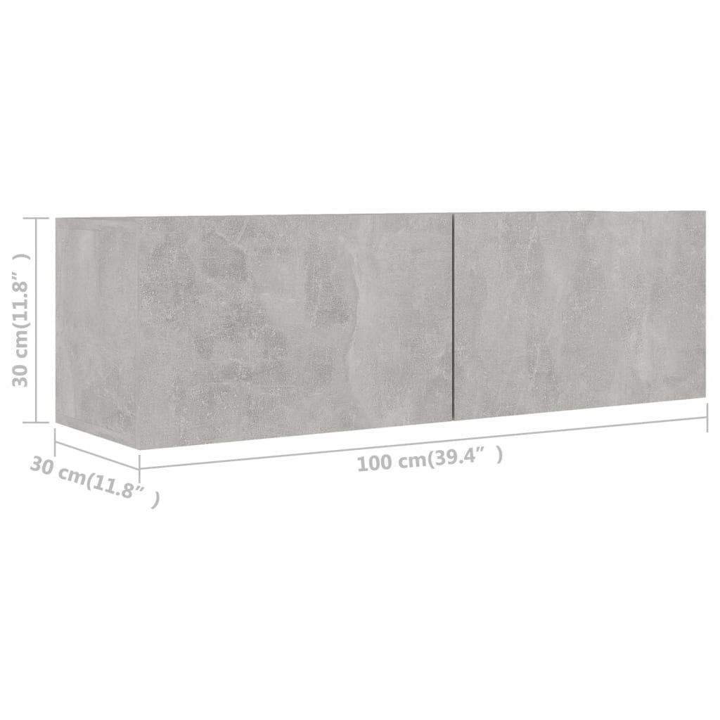 vidaXL Meuble TV, 2 pcs, gris béton, bois d'ingénierie