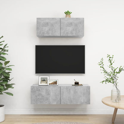 vidaXL Meuble TV, 2 pcs, gris béton, bois d'ingénierie