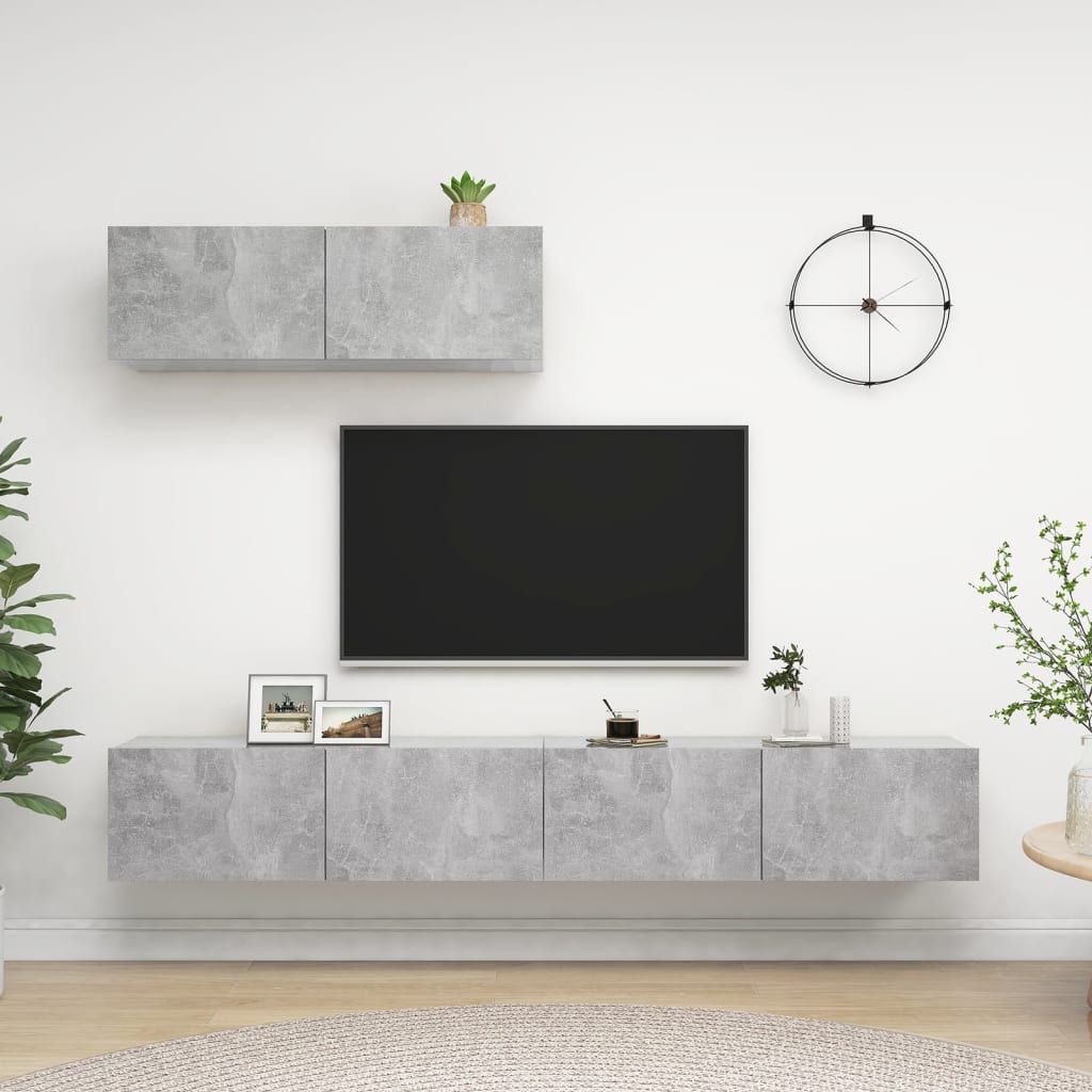 vidaXL Meubles TV 3 pcs Gris béton Bois d'ingénierie