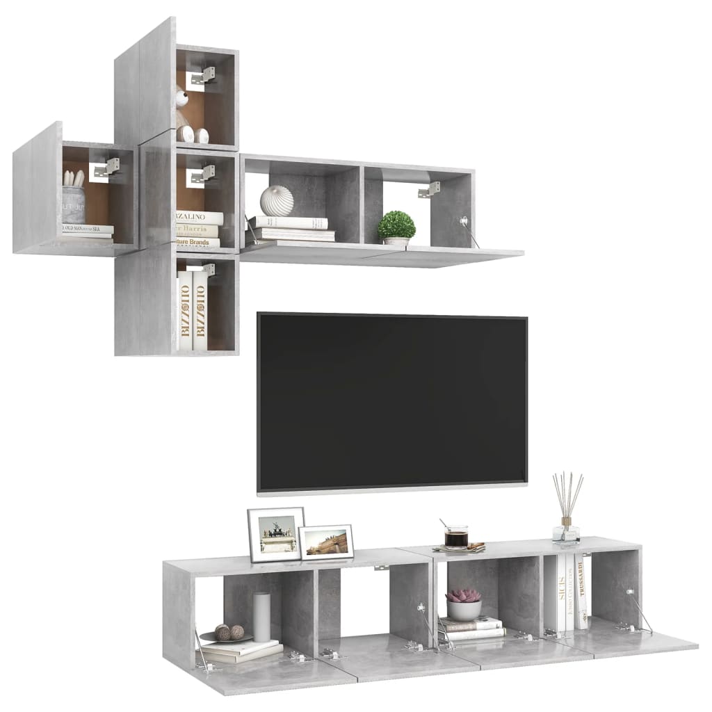 vidaXL Meuble TV 7 pcs Bois d'ingénierie Gris béton