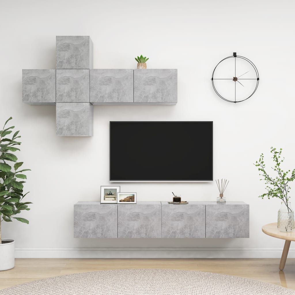 vidaXL Meuble TV 7 pcs Bois d'ingénierie Gris béton