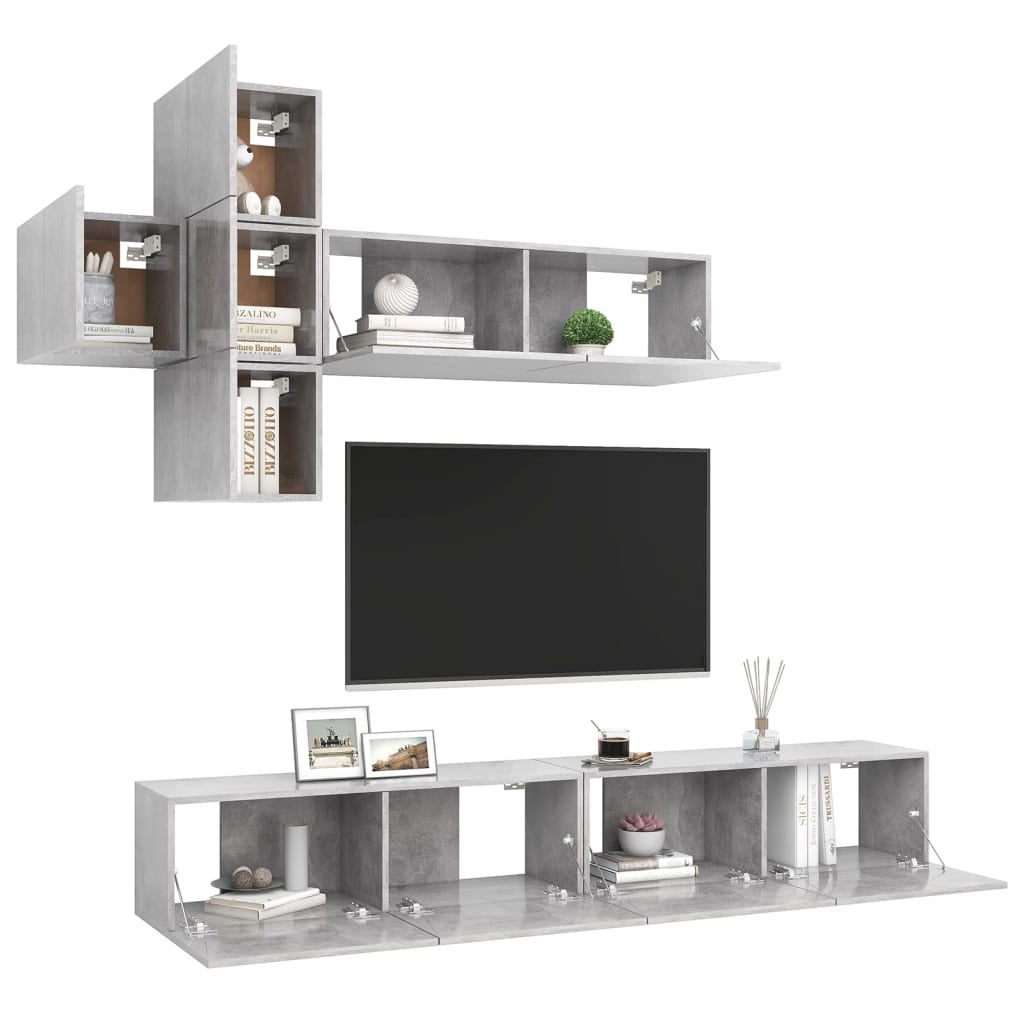 vidaXL Meuble TV 7 pcs Bois d'ingénierie Gris béton