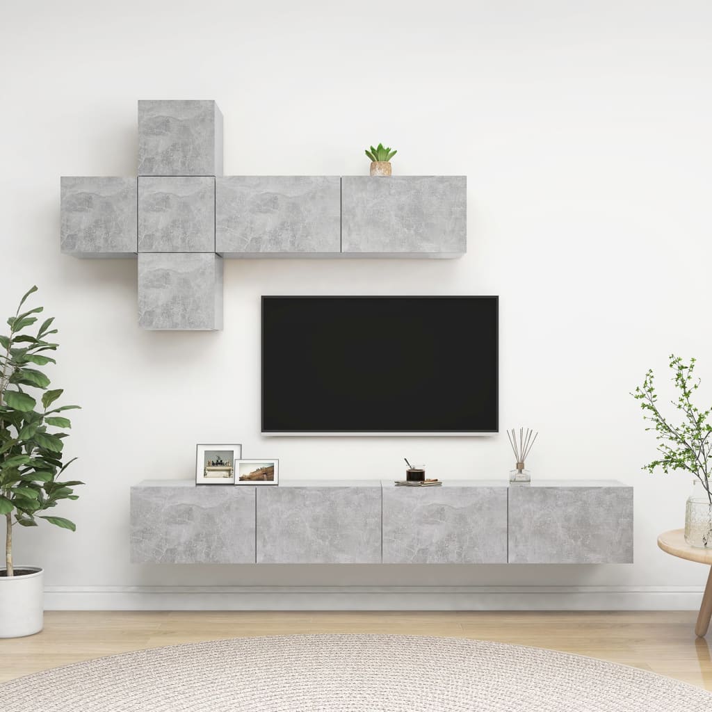 vidaXL Meuble TV 7 pcs Bois d'ingénierie Gris béton