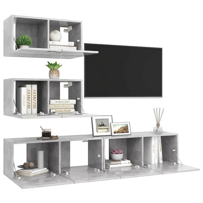 vidaXL Meuble TV 4 pcs Gris béton Aggloméré