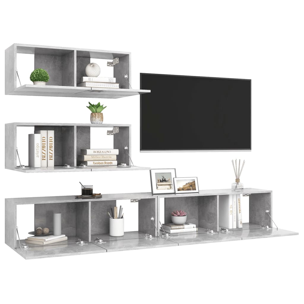 vidaXL Meuble TV 4 pcs Gris béton Aggloméré