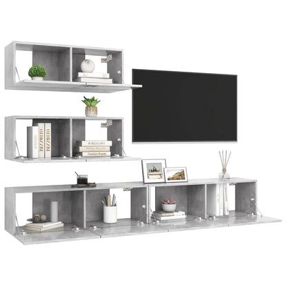 vidaXL Meuble TV 4 pcs Gris béton Aggloméré