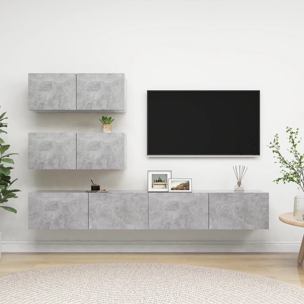 vidaXL Meuble TV 4 pcs Gris béton Aggloméré