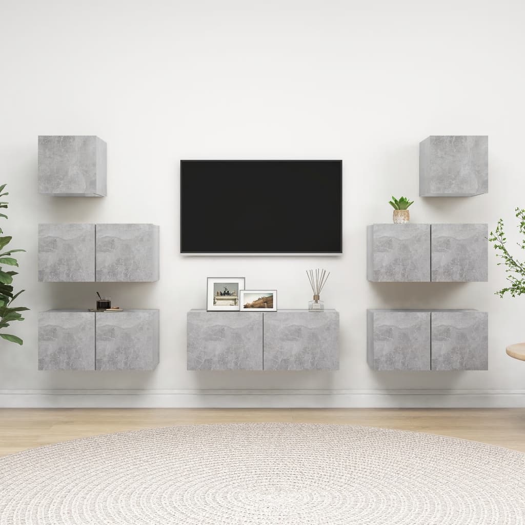 vidaXL Meuble TV 7 pcs Bois d'ingénierie Gris béton