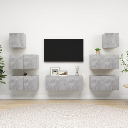 vidaXL Meuble TV 7 pcs Bois d'ingénierie Gris béton